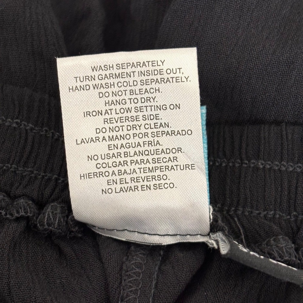 Wide Leg Black Lounge Pants 3X Elastic Waist Drawstring Crochet Side Detail - Picture 8 of 11